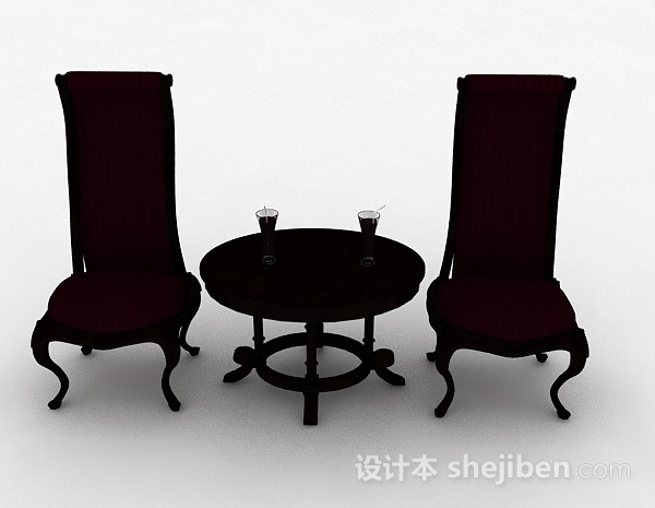 欧式风格紫红色欧式木椅3d模型下载