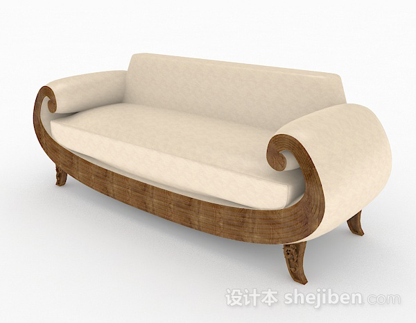 现代风格黄色木质双人沙发3d模型下载
