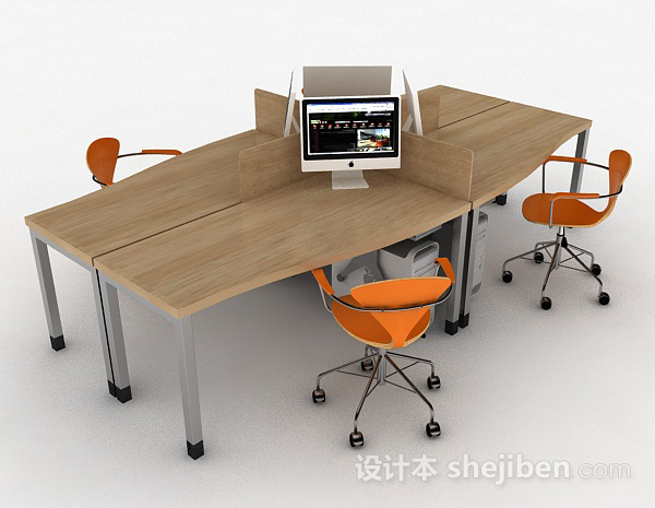 棕色木质办公桌椅组合