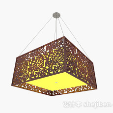 中式风格木质镂空吊灯3d模型下载