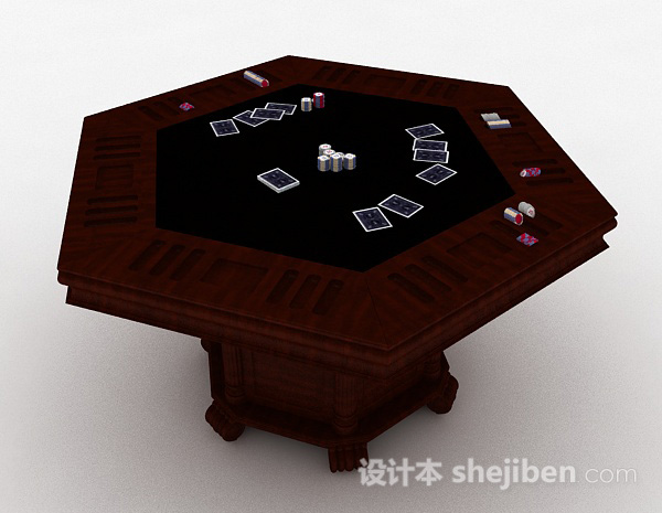 设计本六边形木质赌桌3d模型下载