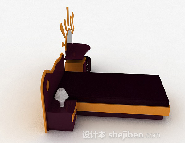 设计本紫色单人床3d模型下载
