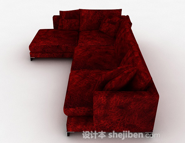 设计本暗红色家居多人沙发3d模型下载