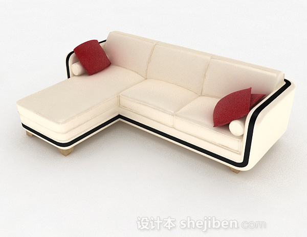 现代风格米黄色家居多人沙发3d模型下载