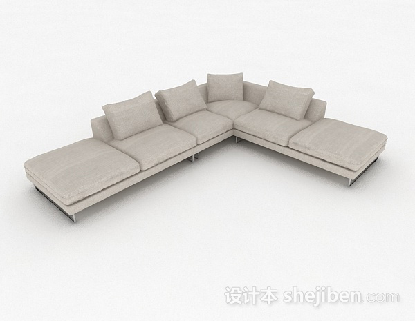 免费北欧简约灰色多人沙发3d模型下载