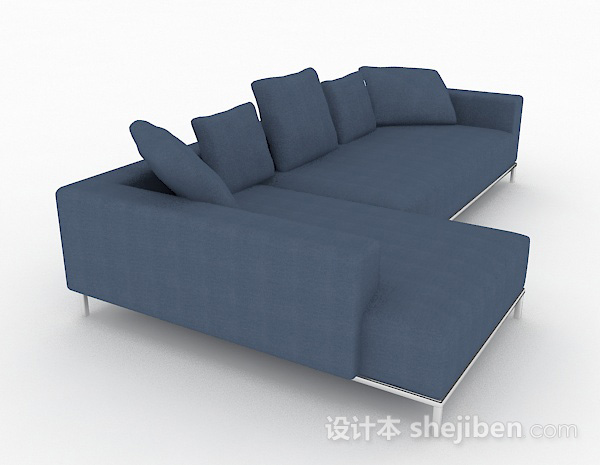免费北欧蓝色简约多人沙发3d模型下载