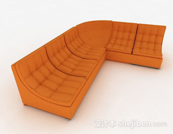 免费橙色多人沙发3d模型下载
