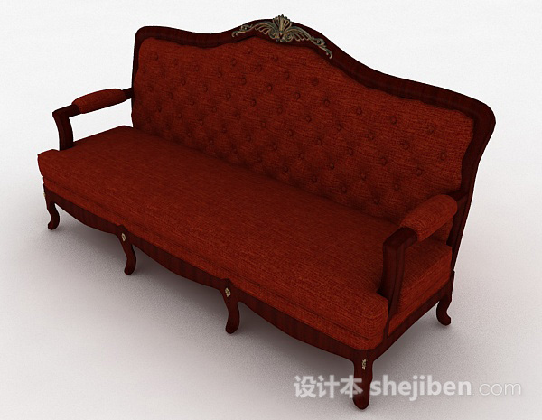 免费欧式红色双人沙发3d模型下载