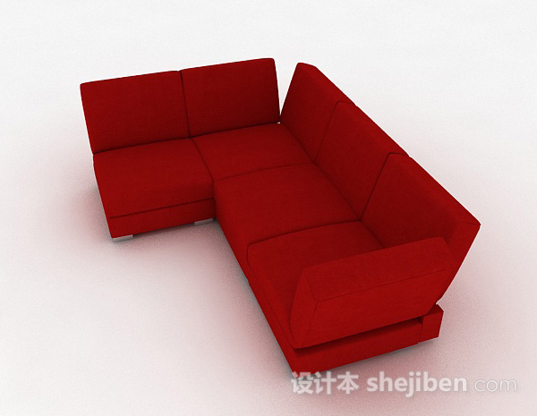现代风格红色简约多人沙发3d模型下载
