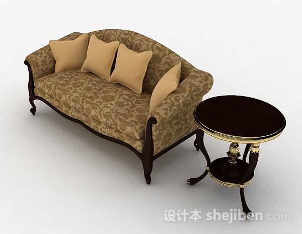 免费欧式棕色双人沙发3d模型下载