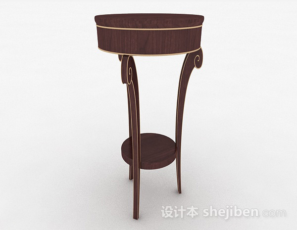 设计本棕色圆形小餐桌3d模型下载