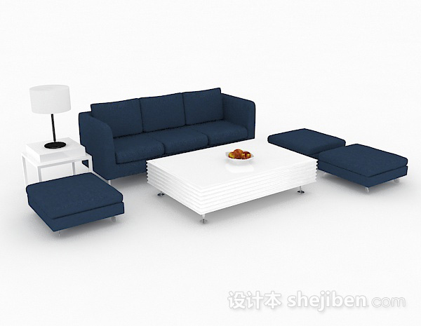 现代风格现代简约蓝色组合沙发3d模型下载