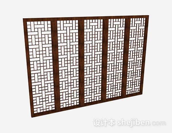 中式木质棕色屏风3d模型下载