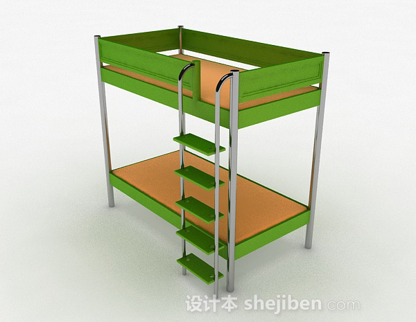 现代风格绿色上下层单人床3d模型下载