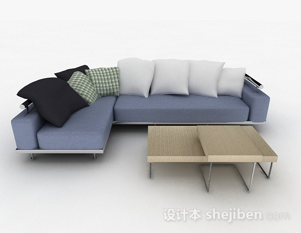 现代风格现代蓝色清新多人沙发3d模型下载