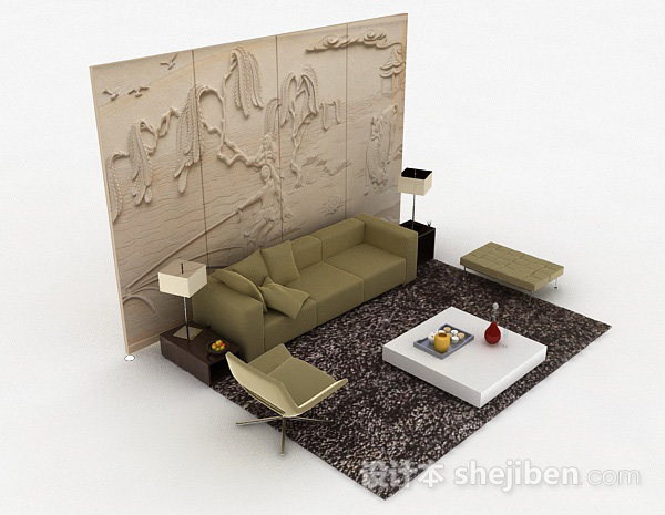 家居绿色组合沙发3d模型下载