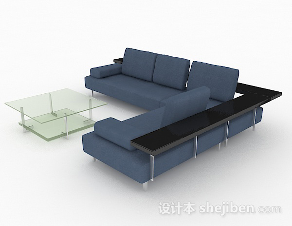设计本蓝色多人沙发3d模型下载