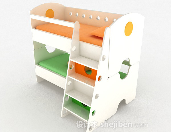 免费白色上下层儿童床3d模型下载