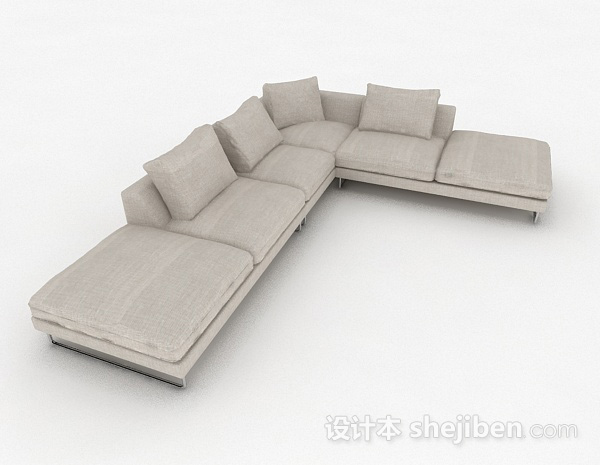 设计本北欧简约灰色多人沙发3d模型下载