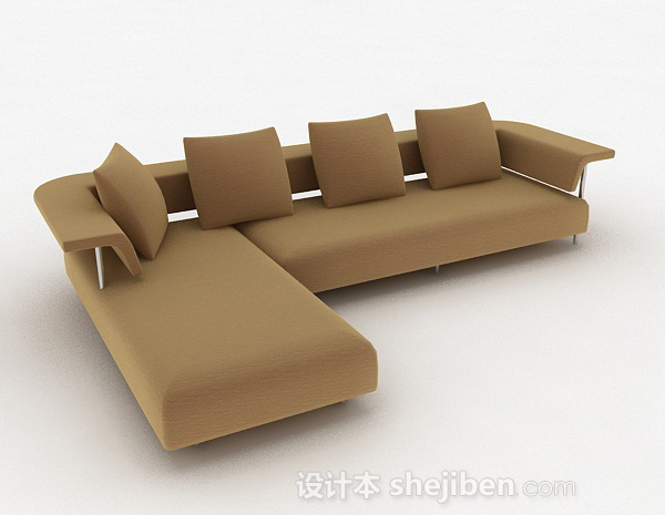 棕色简约多人沙发3d模型下载