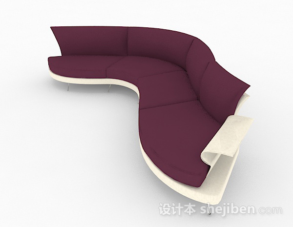 免费紫色休闲多人沙发3d模型下载