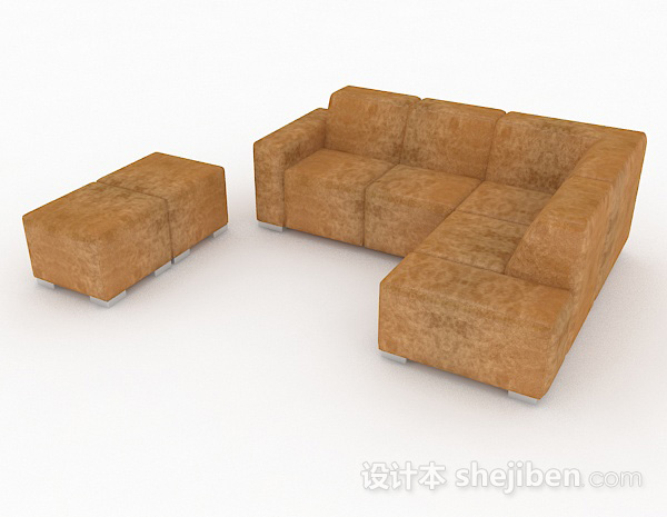 现代风格家居棕色简约多人沙发3d模型下载