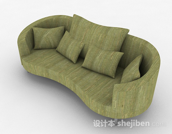 现代风格绿色简约休闲双人沙发3d模型下载