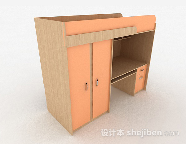 现代风格橙色上床下桌3d模型下载