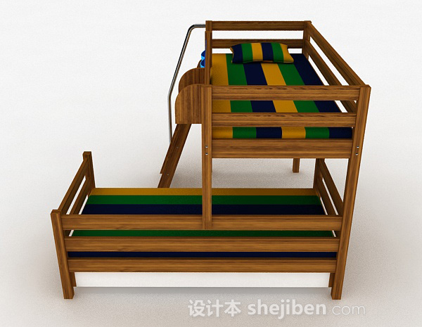 免费棕色木质条纹双层床3d模型下载