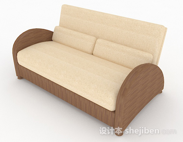 田园风格田园棕色木质双人沙发3d模型下载