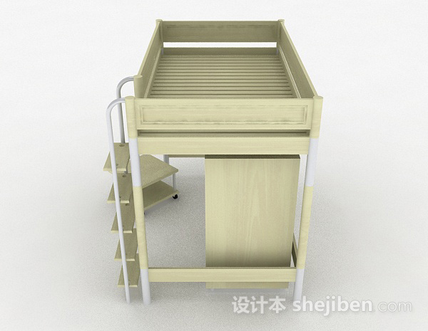 设计本象牙白木制床3d模型下载