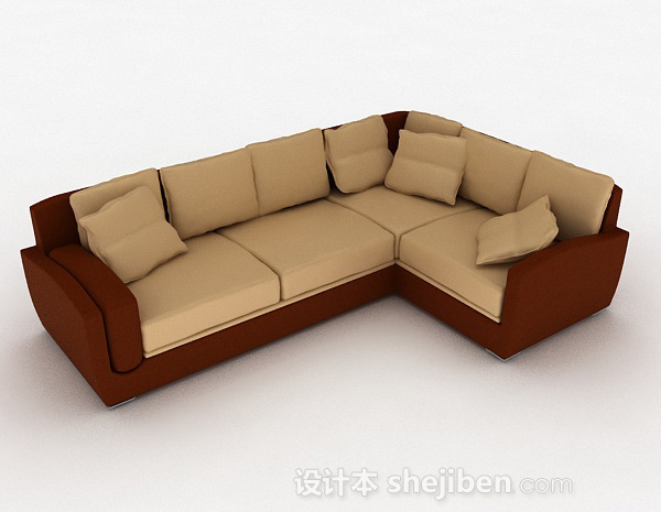 简约家居棕色多人沙发3d模型下载