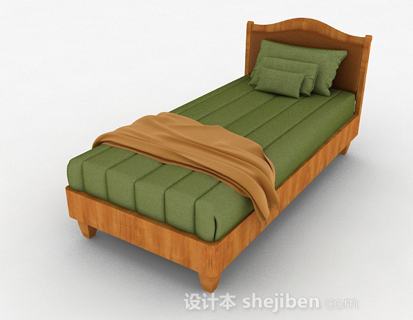 免费绿色木质单人床3d模型下载