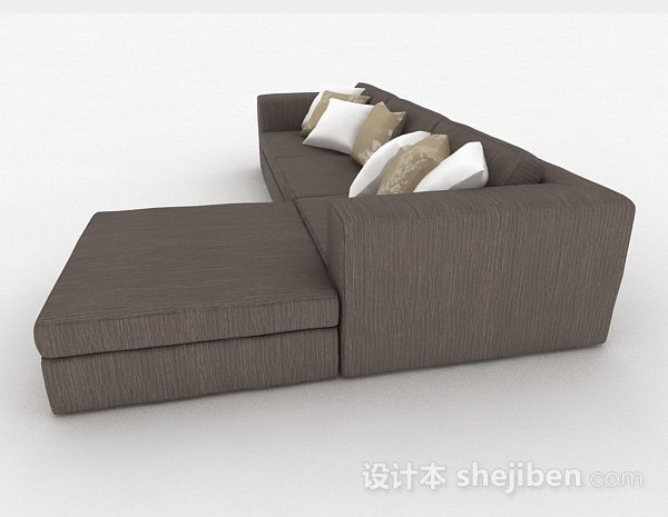 设计本棕色多人沙发3d模型下载