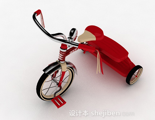 免费儿童红色小三轮车3d模型下载