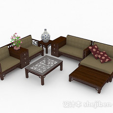 中式棕色组合沙发3d模型下载