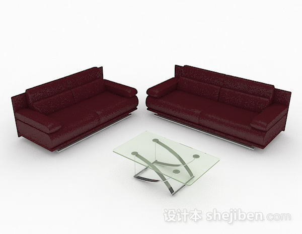 商务红色组合沙发3d模型下载