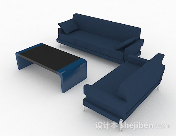 免费简约蓝色组合沙发3d模型下载