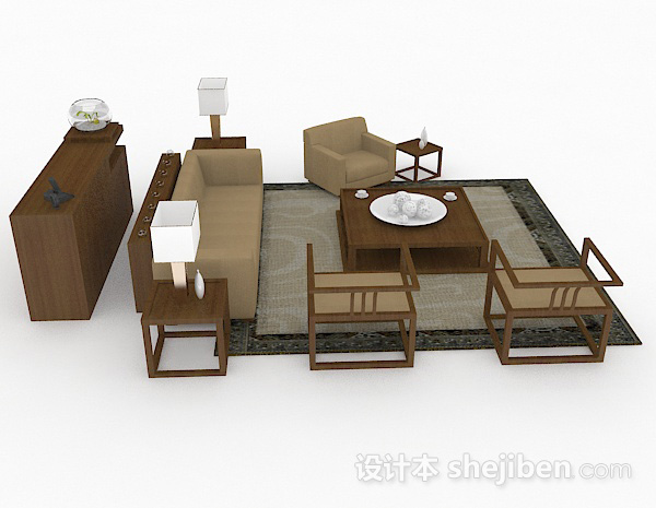 设计本家居简约棕色组合沙发3d模型下载