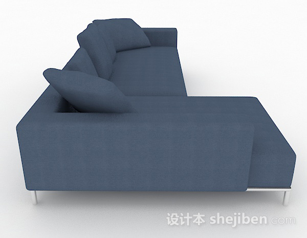 设计本北欧蓝色简约多人沙发3d模型下载