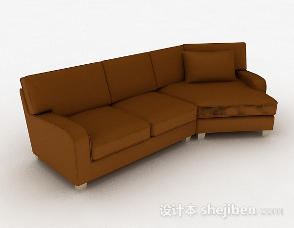 棕色简约多人沙发