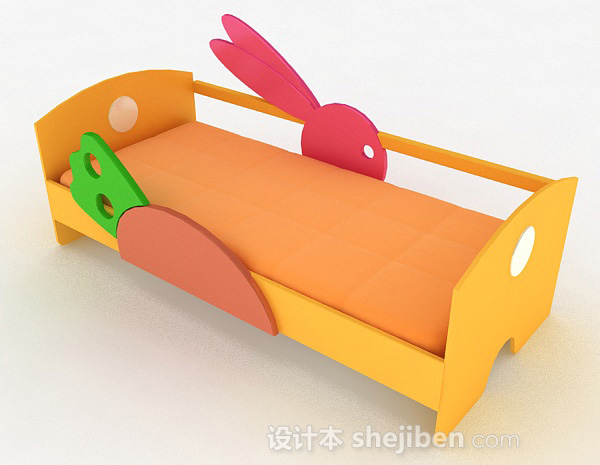 免费暖黄色单层儿童床3d模型下载
