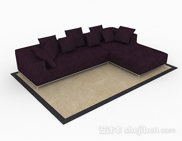 紫色多人沙发3d模型下载