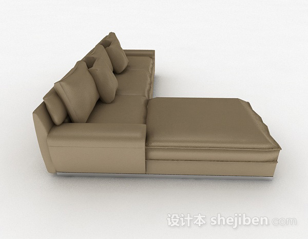 设计本棕色简约多人沙发3d模型下载