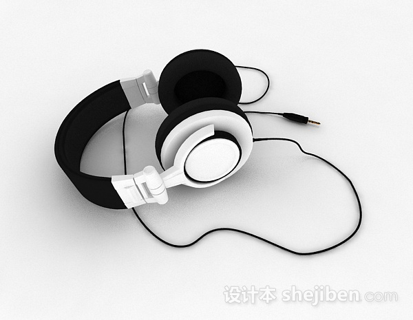 现代风格黑白双色有线耳机3d模型下载
