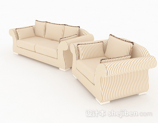 设计本田园条纹黄色组合沙发3d模型下载