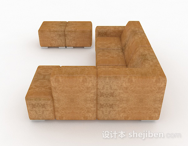 设计本家居棕色简约多人沙发3d模型下载