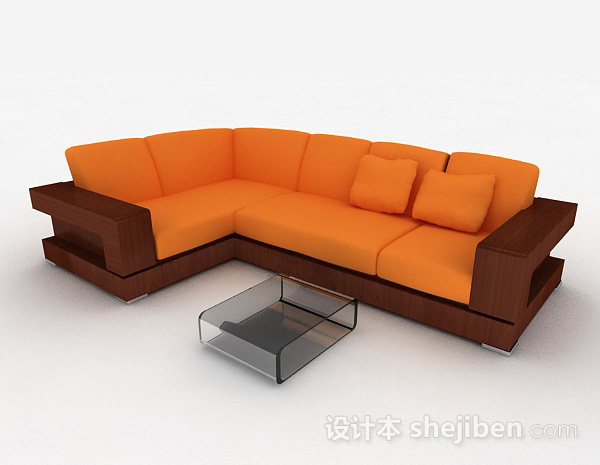 橙色多人沙发3d模型下载