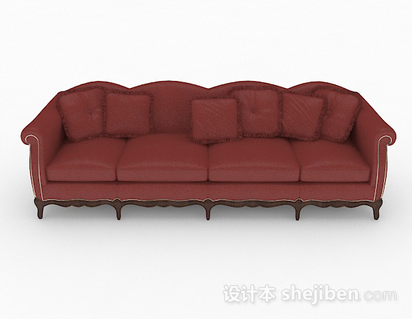欧式风格欧式红色多人沙发3d模型下载