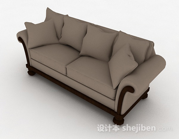 免费欧式灰色多人沙发3d模型下载